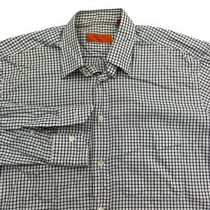 BRULI Shirt Mens M White Long Sleeve Button Up Check Cotton Switzerland